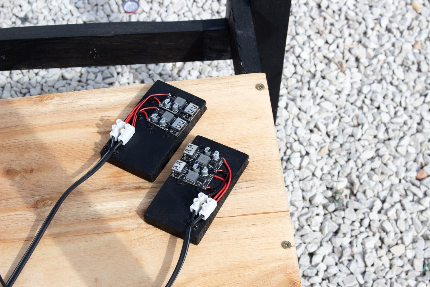 Detail: the solar powered USB outputs.